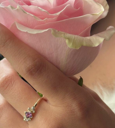 Inel Elegance Royale din Aur galben 14K cu Safir Square Roz si Diamante [4]