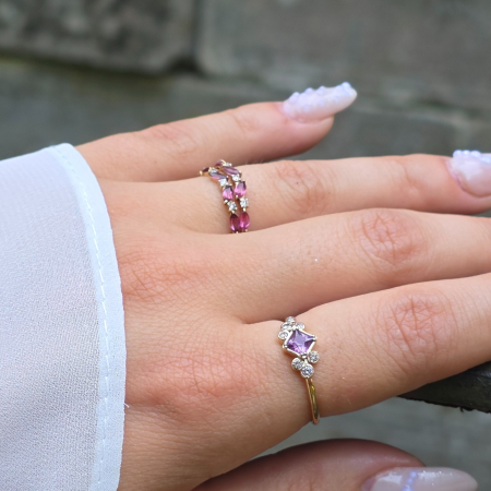 Inel Princess din Aur galben 14K cu Diamante si Pietre Semipretioase [4]