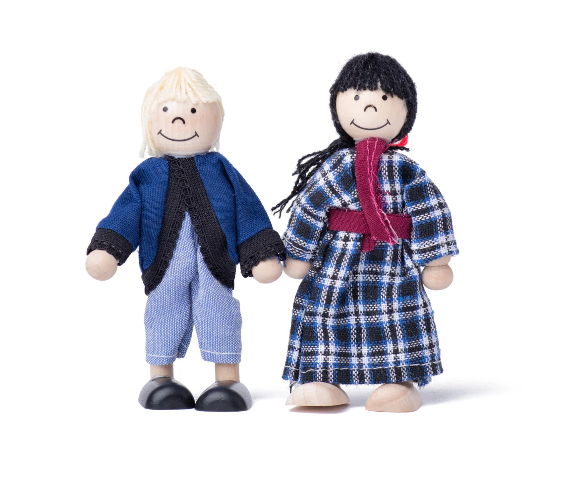 Casă de păpuși din lemn cu etaj, terasă, 4 personaje și mobilier [3]