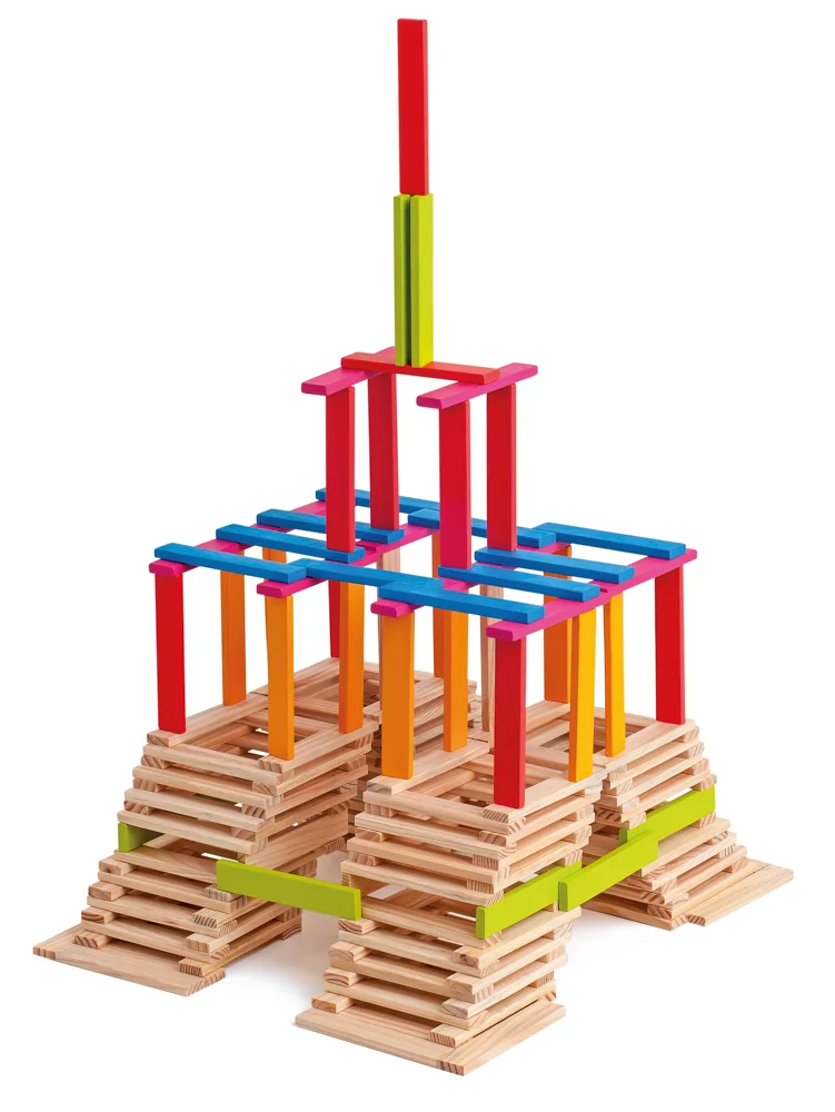 Jocuri de constructie si asamblare - Joc de construcție cu 200 piese colorate din lemn - Emma