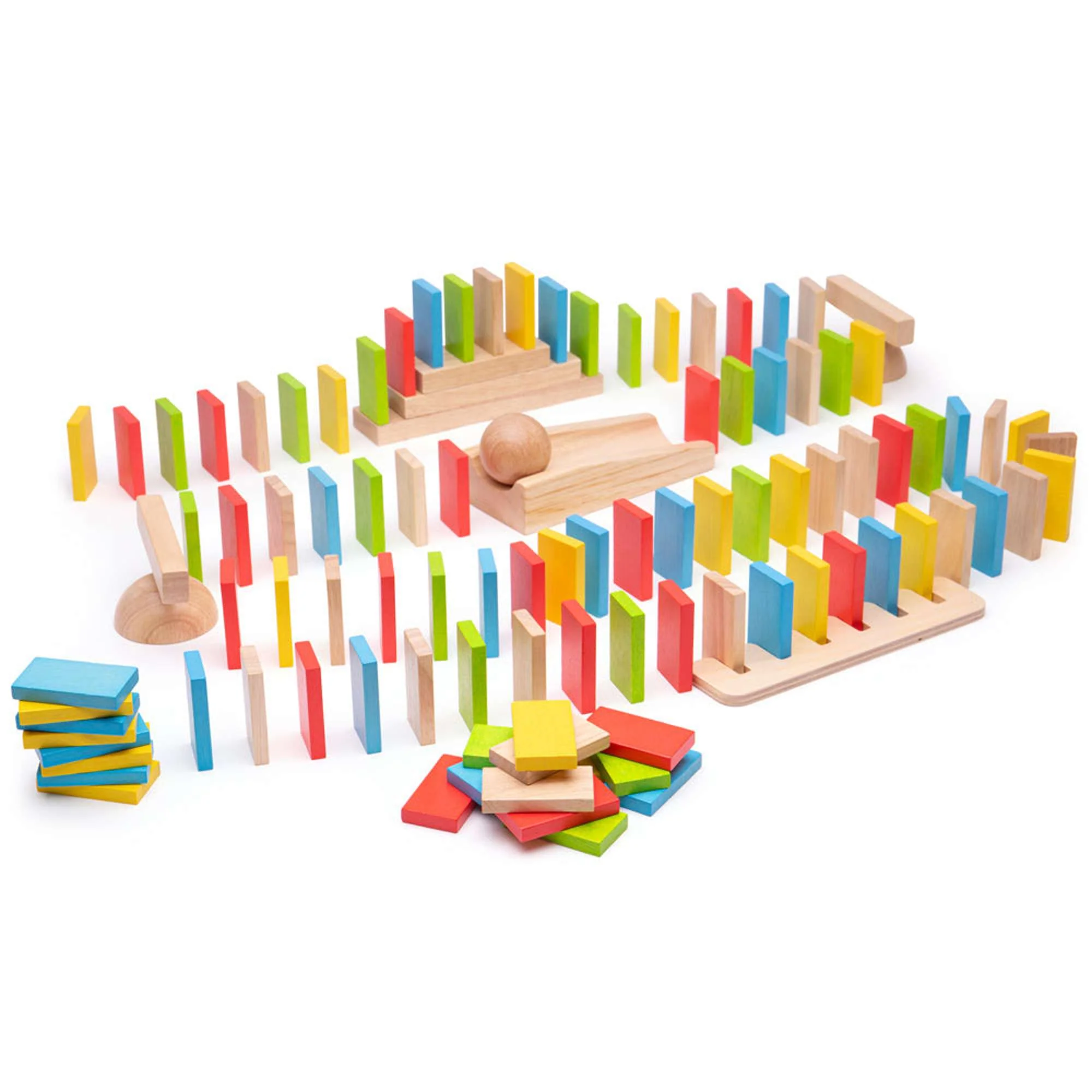 Jocuri si jucarii educative - 13273 BJ558 Joc Domino cu 110 piese colorate din lemn Bigjigs