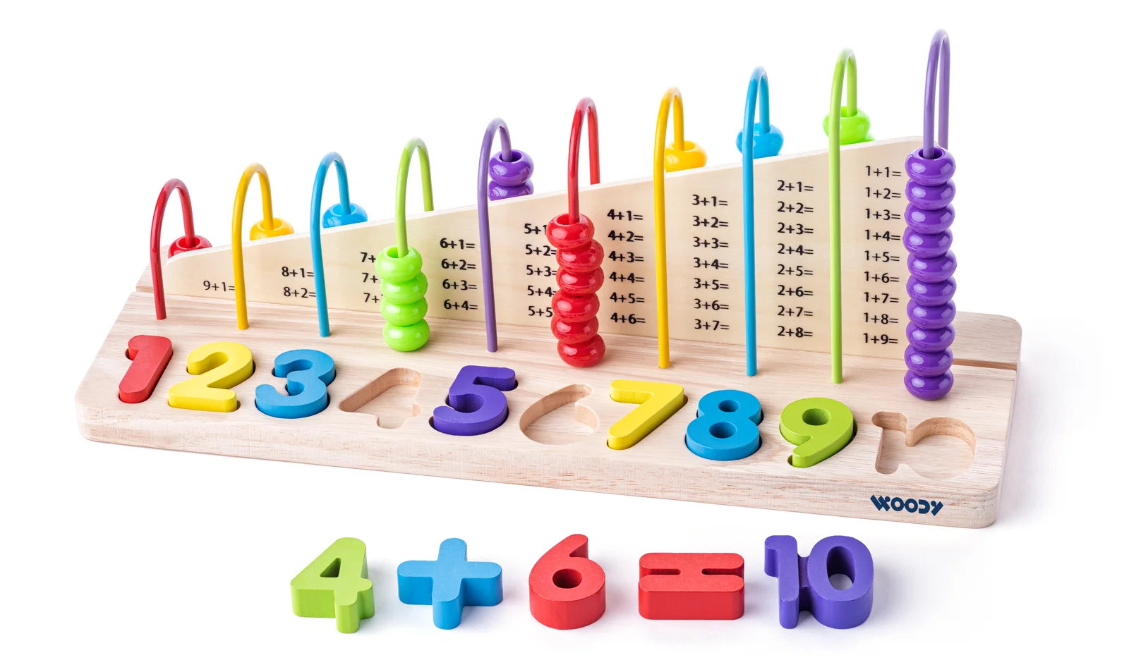 Numărătoare din lemn cu bile colorate și 12 cifre și forme [2]