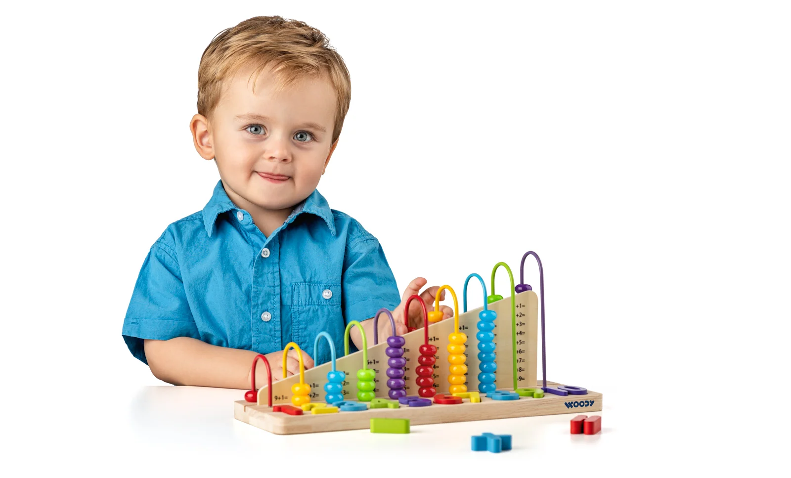 Numărătoare din lemn cu bile colorate și 12 cifre și forme [3]