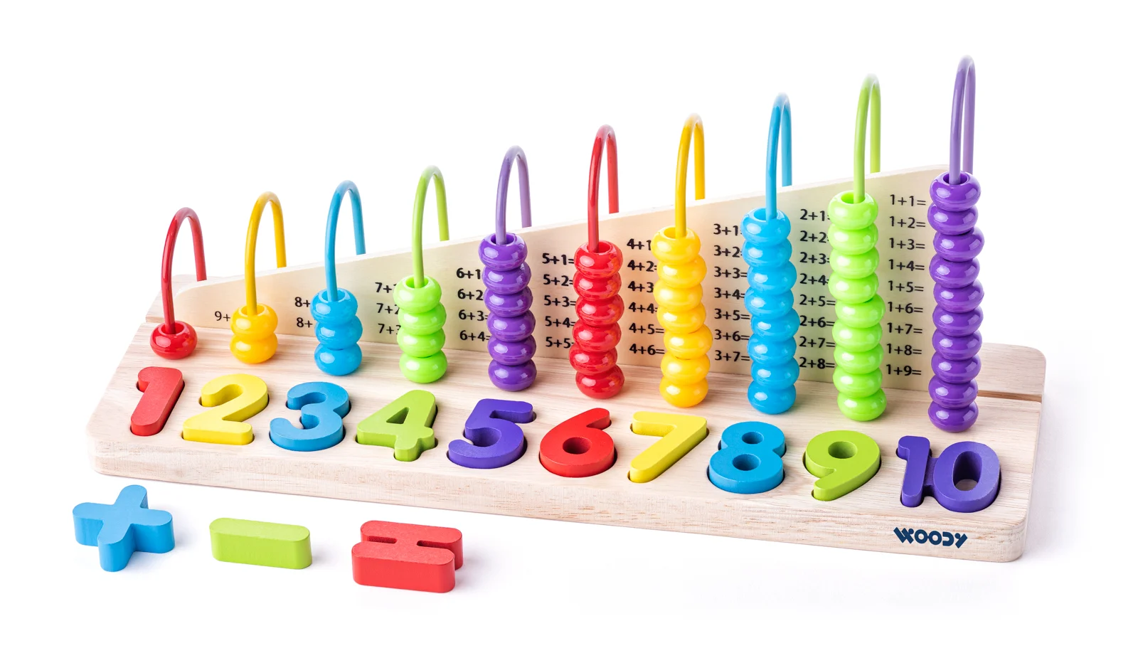 Jocuri si jucarii educative - Numărătoare din lemn cu bile colorate și 12 cifre și forme