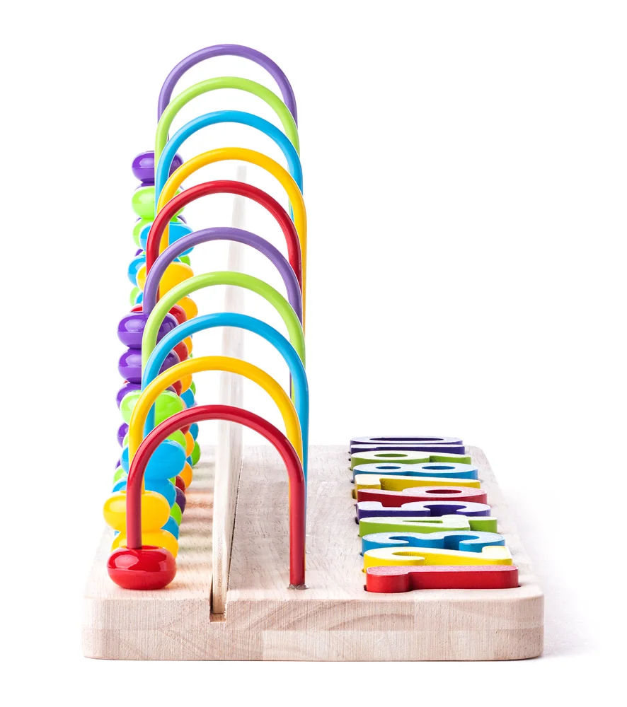 Numărătoare din lemn cu bile colorate și 12 cifre și forme [4]