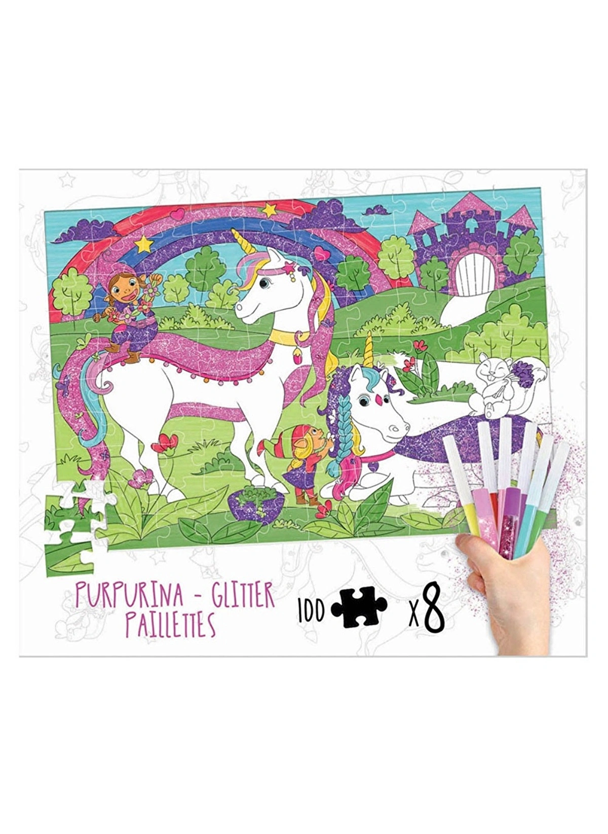 Puzzle de colorat cu 100 de piese - Unicorni [4]