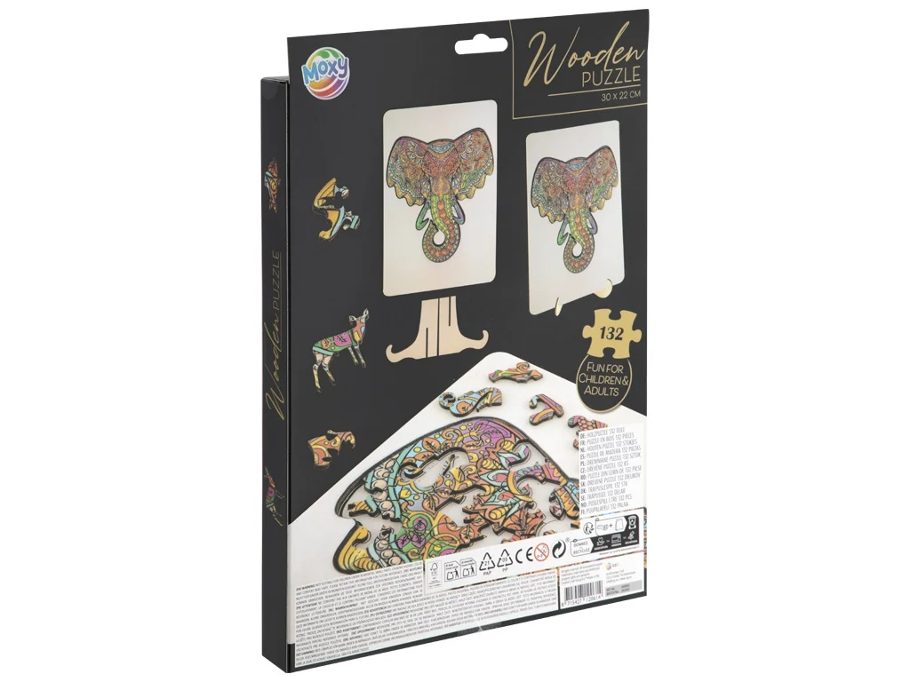 Puzzle din lemn cu 132 de piese în forme deosebite - Elefant  [5]
