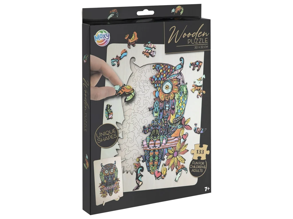 Puzzle din lemn cu 133 de piese în forme deosebite - Bufniță  [4]