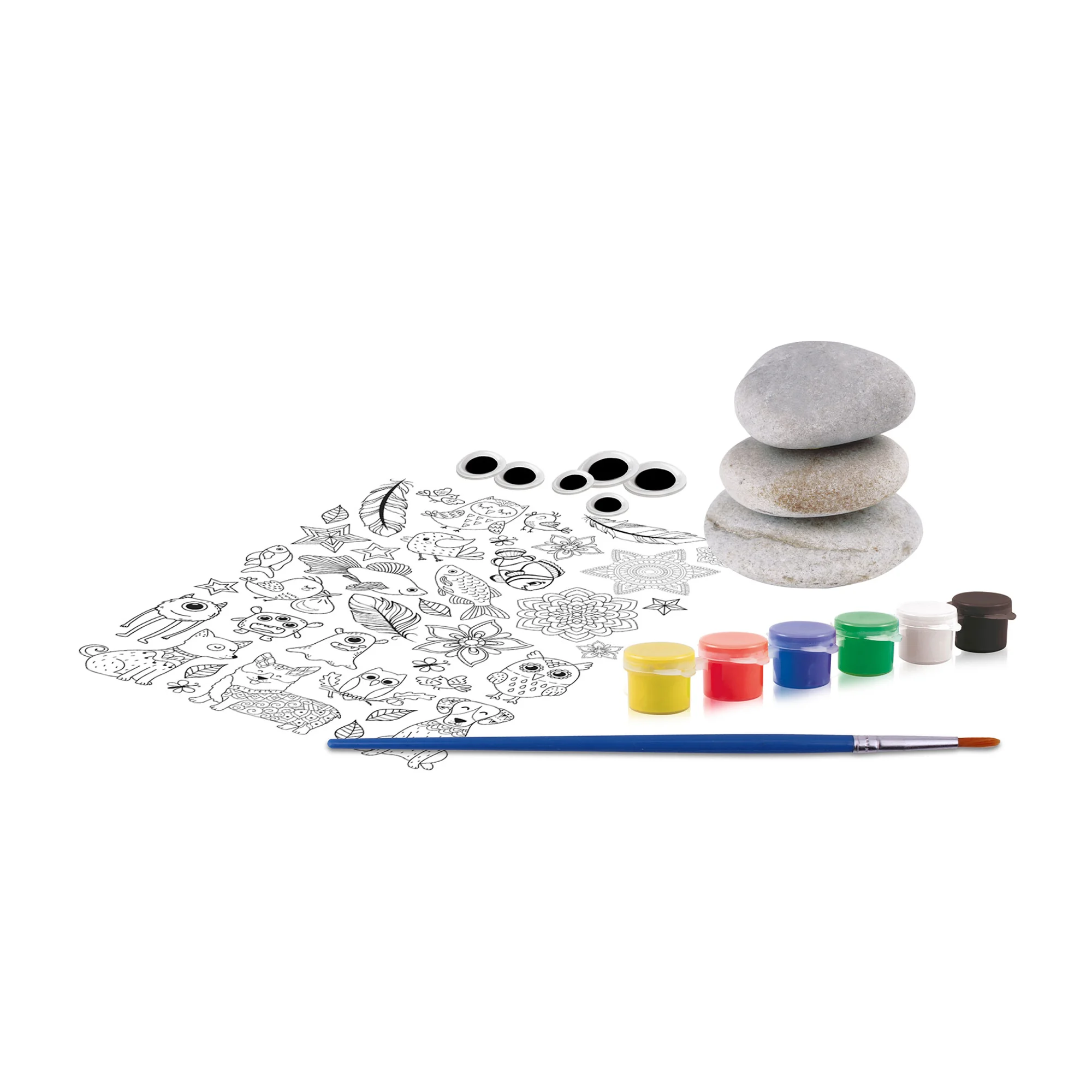 Set creativ - Pictură pe pietre cu 6 acuarele, pensule și ochi mobili [3]