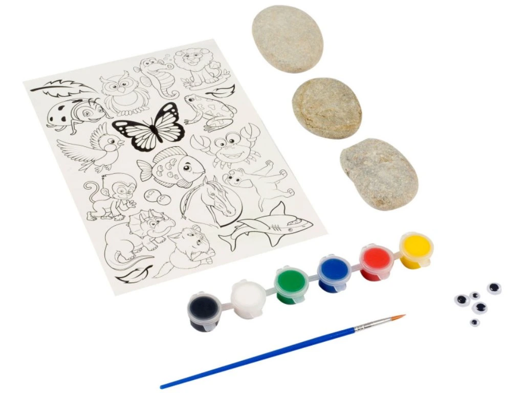 Set creativ - Pictură pe pietre cu 6 acuarele, pensule și ochi mobili [2]