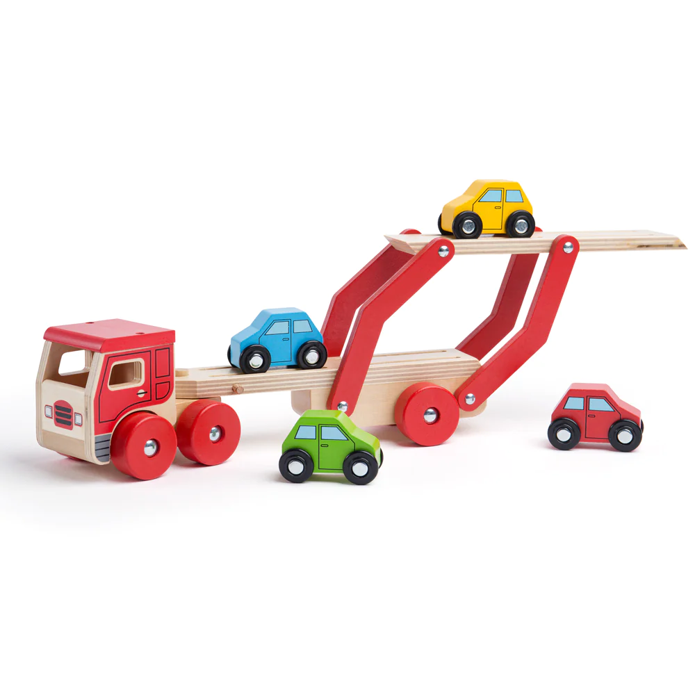 11761 BJ797 -Transportor auto cu 4 mașinuțe din lemn Bigjigs [2]