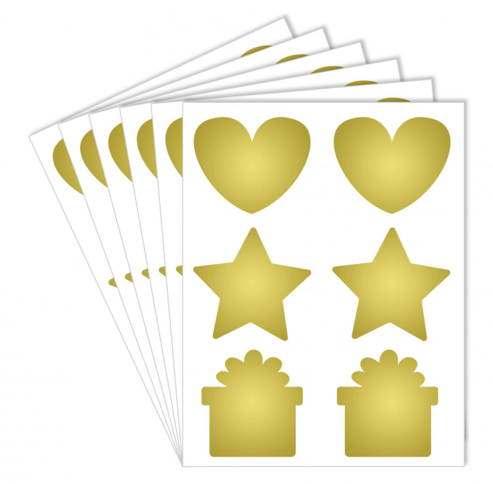 36 de stickere aurii răzuibile personalizabile - Inimi, stele și cadouri [2]