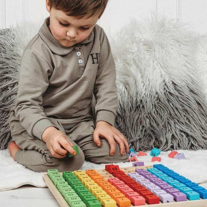 7001  BJ210 Tăviță din lemn cu 185 de piese multicolore pentru învățarea tablei înmulțirii Bigjigs [2]