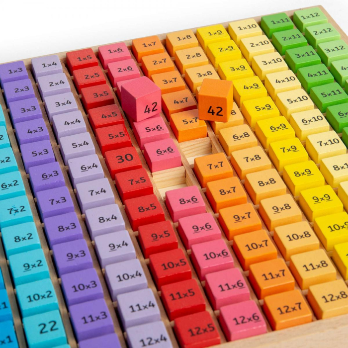 7001  BJ210 Tăviță din lemn cu 185 de piese multicolore pentru învățarea tablei înmulțirii Bigjigs [1]