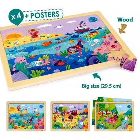 Set de 4 puzzle-uri din lemn cu 24 și 35 de piese și 4 postere [3]