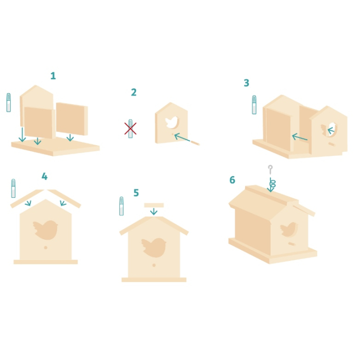 Căsuță pentru păsări, de asamblat și decorat, 13 x 14 x 16 cm [3]