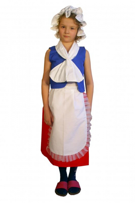 Costum de dadaca din 4 piese: boneta, vesta, fusta si sort