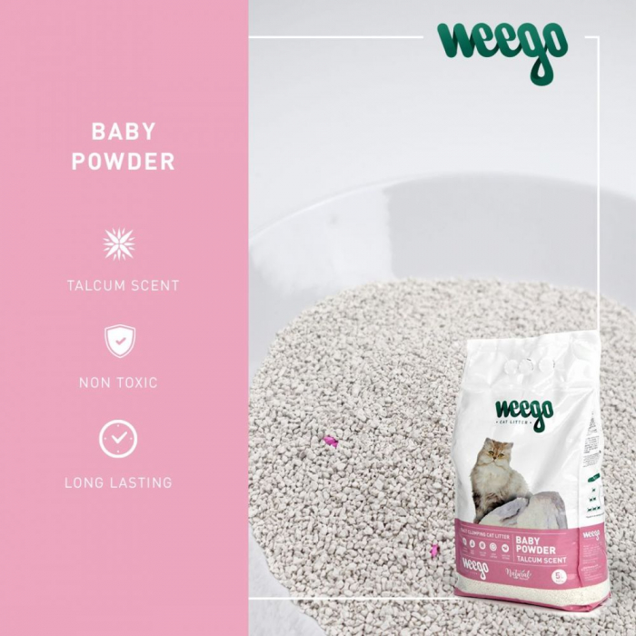 Nisip Fast Clumping PREMIUM pentru pisici , Baby powder - 5L