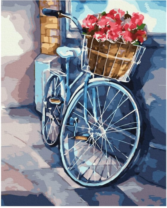 Pictura pe numere - Bicicleta cu flori proaspete, 40 x 50 cm