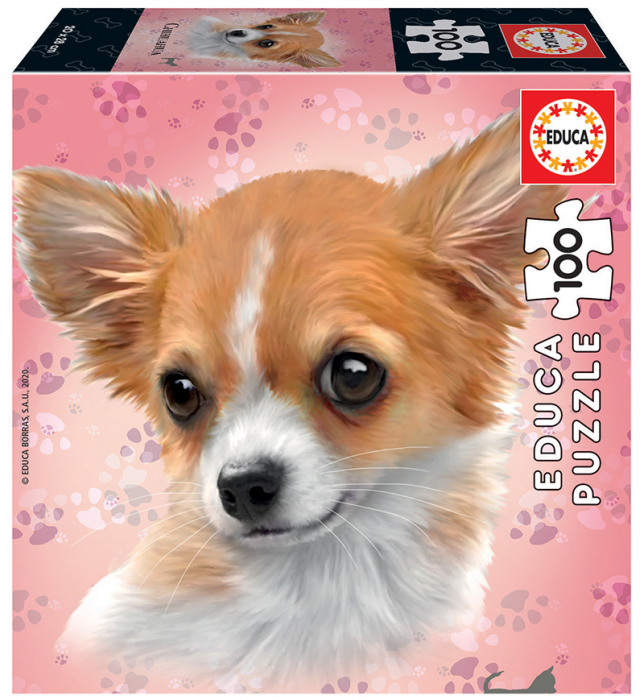 Puzzle cu 100 de piese in mini cutie tip cub - Chihuahua