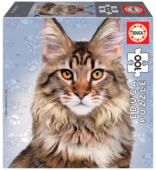 Puzzle cu 100 de piese in mini cutie tip cub - Pisica Maine Coon