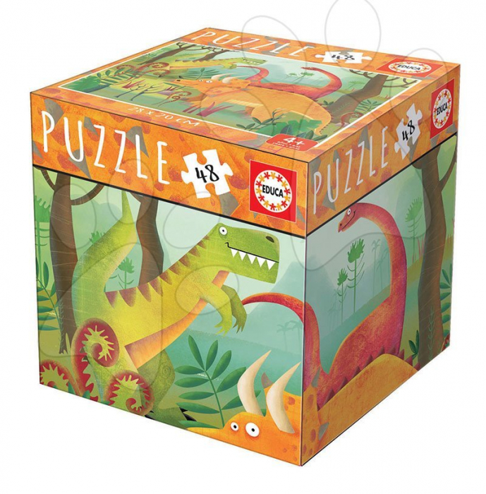 Puzzle cu 48 de piese intr-o mini cutie tip cub - Dinozauri