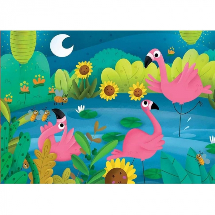 Puzzle cu 48 de piese intr-o mini cutie tip cub - Pasari flamingo [2]