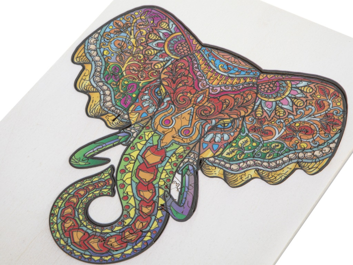 Puzzle din lemn cu 132 de piese în forme deosebite - Elefant  [4]
