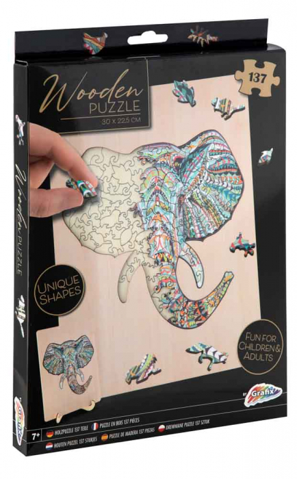 Puzzle din lemn cu 137 de piese în forme deosebite - Elefant [4]