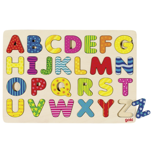 Puzzle din lemn cu 26 de litere multicolore- Alfabet