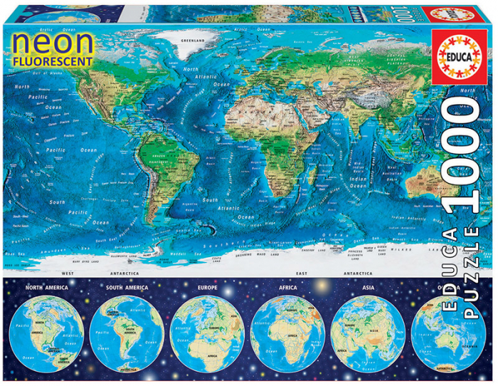 Puzzle fosforescent cu 1000 de piese - Harta lumii