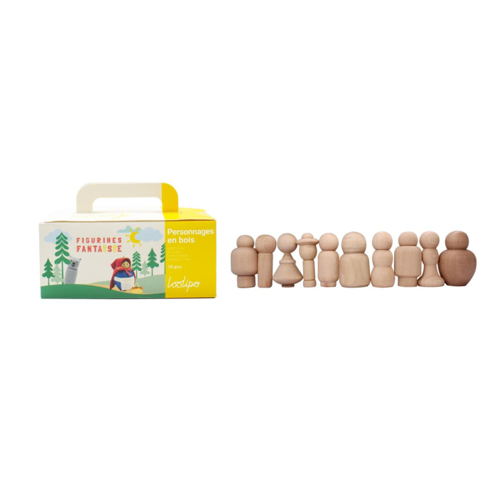 Set 10 figurine din lemn de pictat - personaje cu diverse siluete, 7 cm [2]
