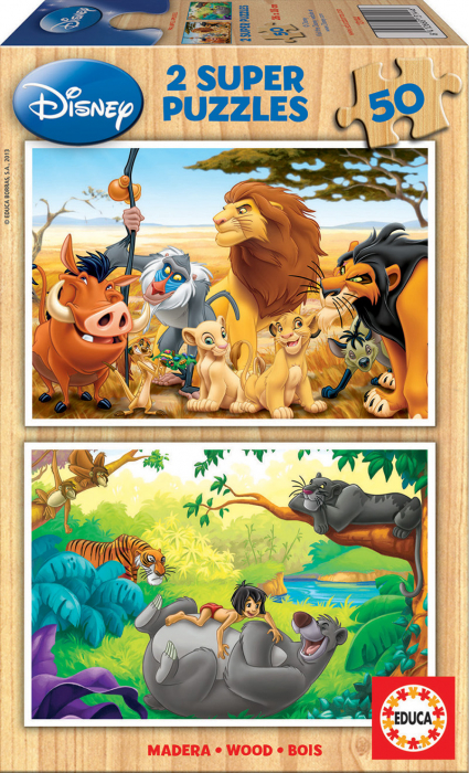 Set 2 puzzle-uri cu personaje Disney - Cartea Junglei si Regele Leu