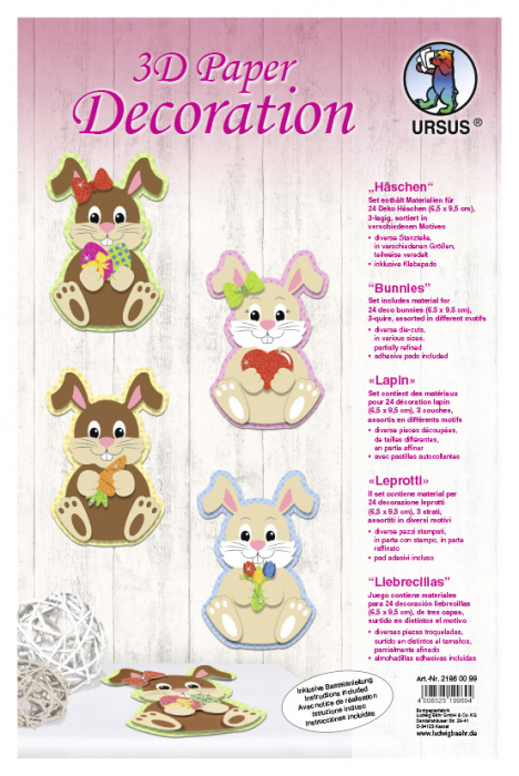 Set creativ - 24 de iepurasi 3D din carton, 6,5 x 9,5 cm [2]