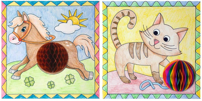 Set creativ cu hartie tip fagure - 6 tablouri cu animale de la ferma, 22 x 22 cm [3]