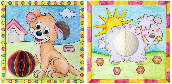 Set creativ cu hartie tip fagure - 6 tablouri cu animale de la ferma, 22 x 22 cm [2]