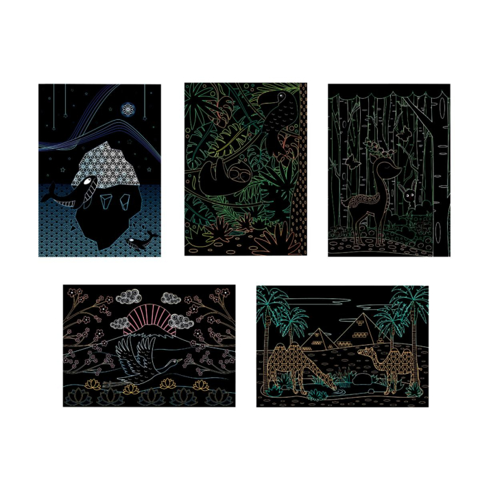 Set de 10 carti postale si 10 creioane din lemn pentru razuit - Animale din toata lumea [3]