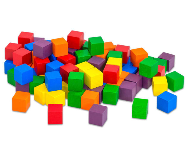 Set de 100 de cuburi colorate din lemn, în cutie transparentă din plastic [3]