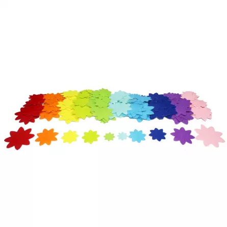 Set de 150 de flori colorate din fetru autoadeziv - 2,5 - 7 cm