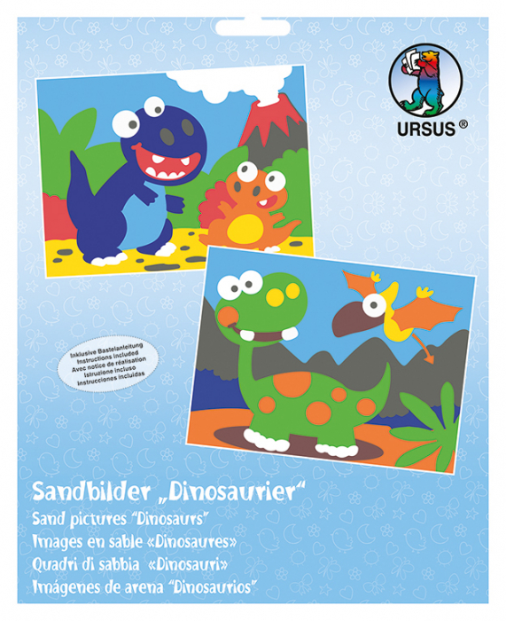 Set de 2 planse de colorat cu nisip - Dinozauri, 20 x 20 cm