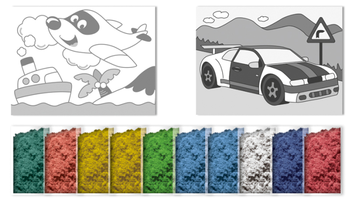 Set de 2 planse de colorat cu nisip - La plimbare, 20 x 20 cm [4]