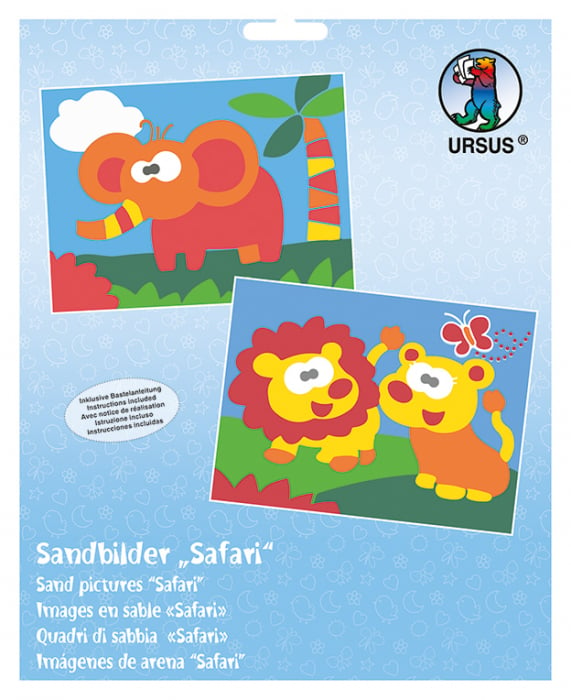 Set de 2 planse de colorat cu nisip - Safari, 20 x 20 cm