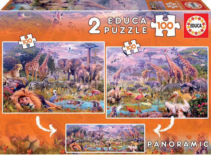 Set de 2 puzzle-uri din cate 100 de piese - Animale salbatice