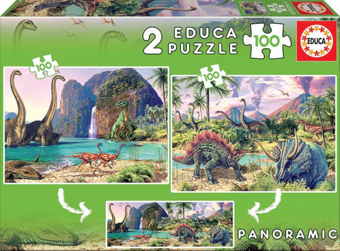 Set de 2 puzzle-uri din cate 100 de piese - Dinozauri