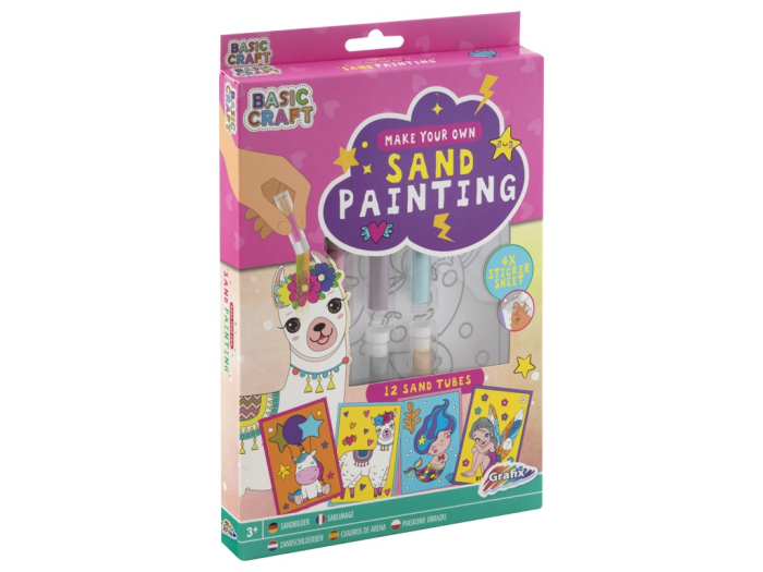 Set de 4 planse de colorat cu nisip - Unicorn, lama, sirena si zana [1]