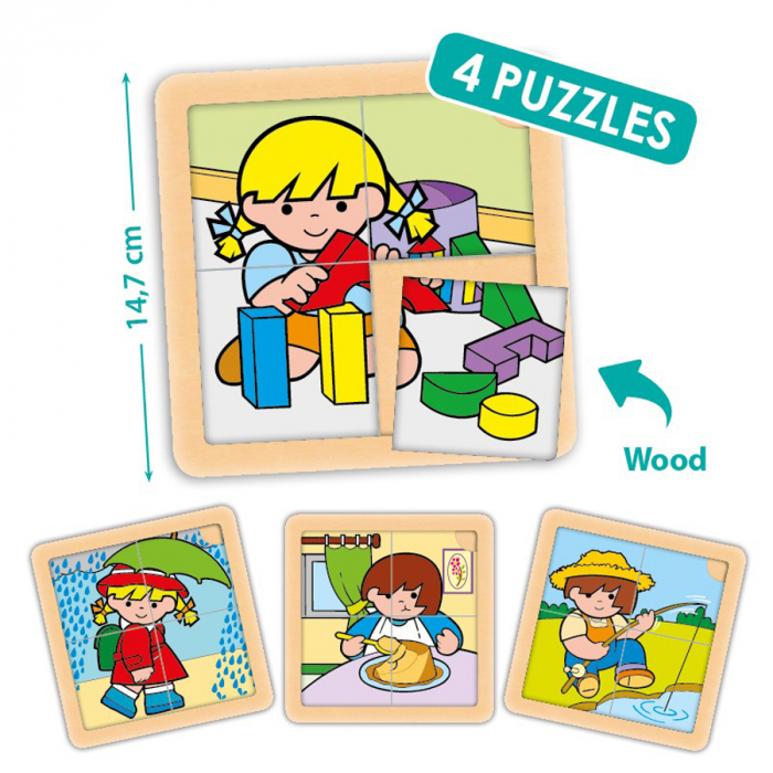 Set de 4 puzzle-uri din lemn (4 piese) - Zaro si Nita