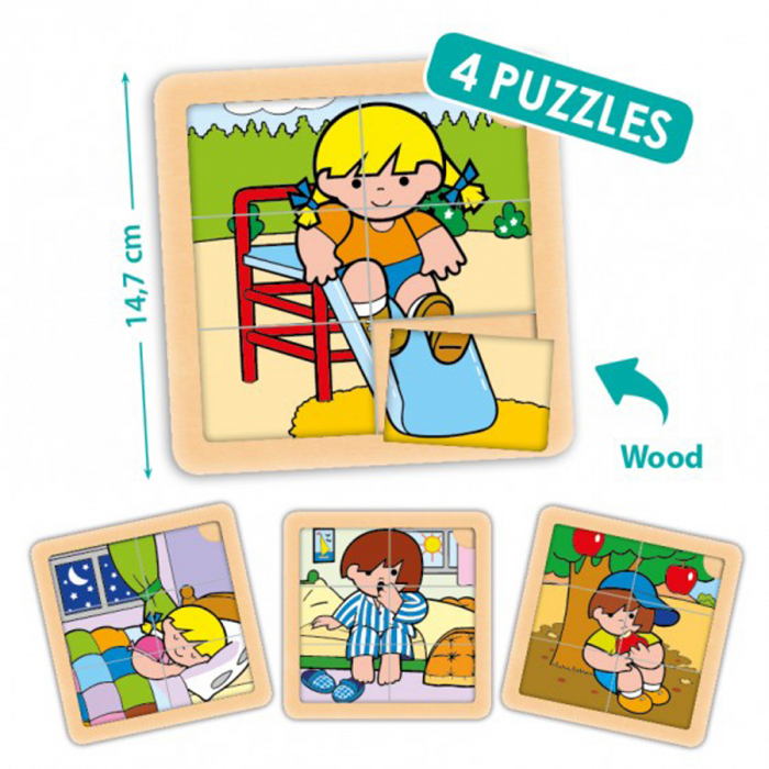 Set de 4 puzzle-uri din lemn (6 piese) - Zaro si Nita