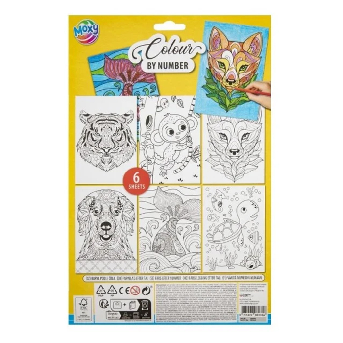 Set de 6 planșe de colorat și 6 creioane colorate - Animale [2]