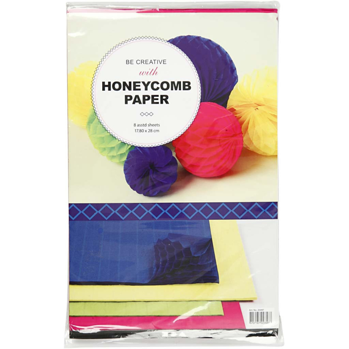 Set de 8 coli de hartie tip fagure pentru decoratiuni, 28 x 17 cm (bleumarin, galben, verde si roz) [2]