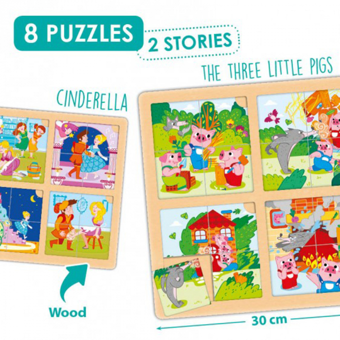 Set de 8 puzzle-uri din lemn - „Cei trei purceluși” și „Cenușăreasa [2]